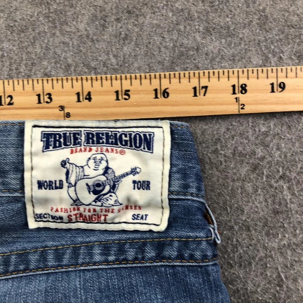 True Religion Jeans Mens 32 Blue Section Straight USA Distressed Denim Pants